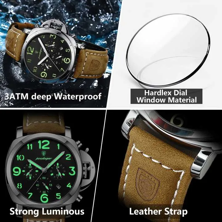 ساعة يد رجالية فاخرة من ر. POEDAGAR Luxury Men's Quartz Waterproof