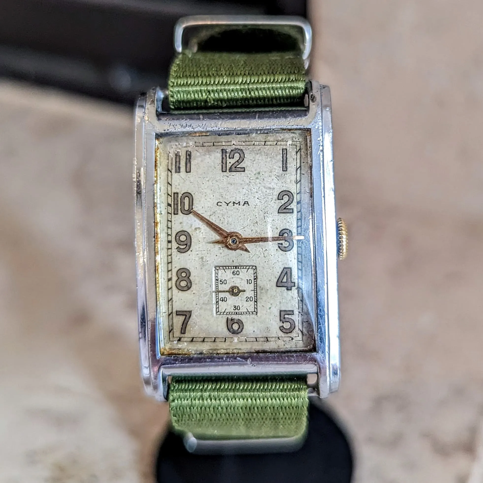 1940 CYMA Tank Case Wristwatch 15 Jewels Cal. Ref. 032D Swiss Made Watch