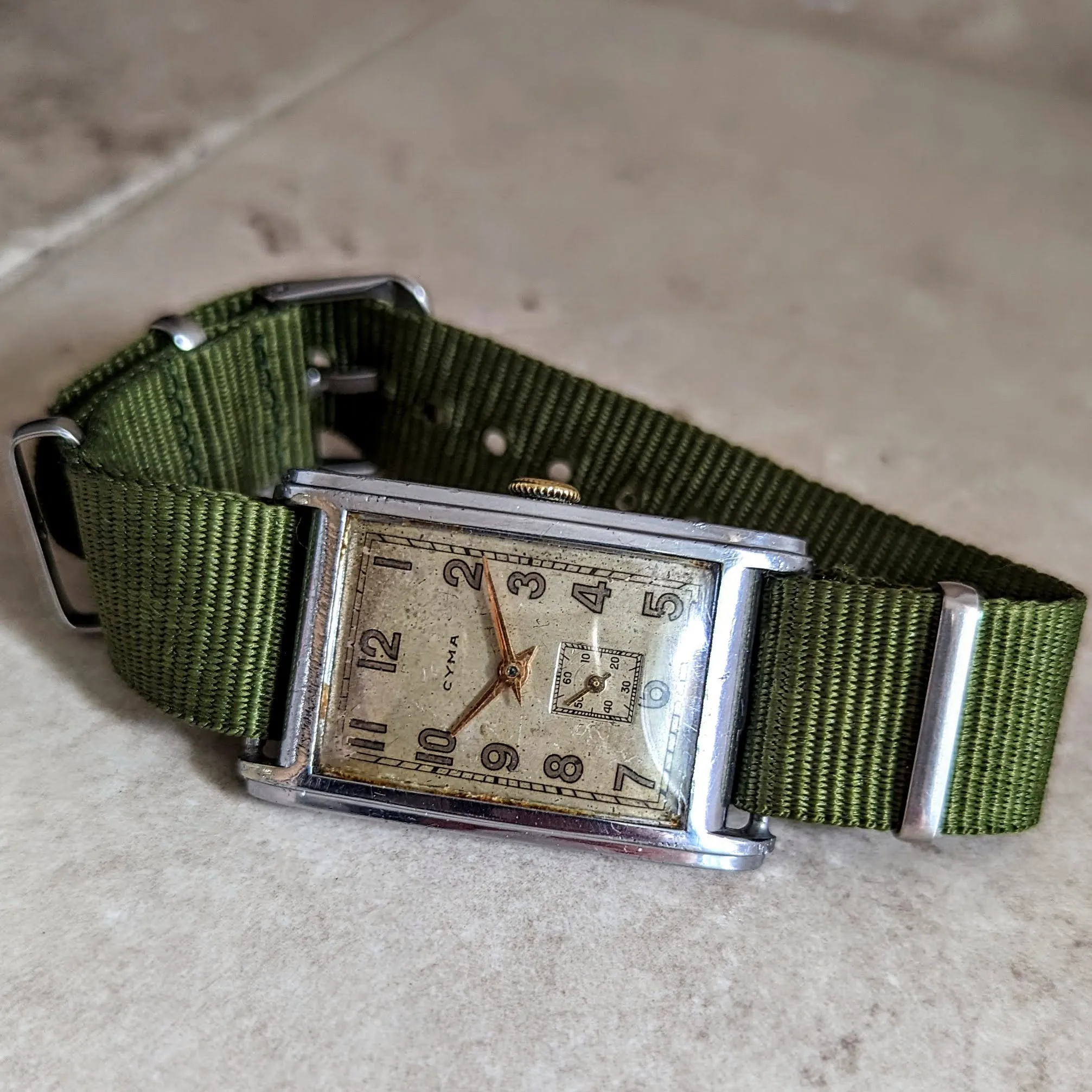 1940 CYMA Tank Case Wristwatch 15 Jewels Cal. Ref. 032D Swiss Made Watch