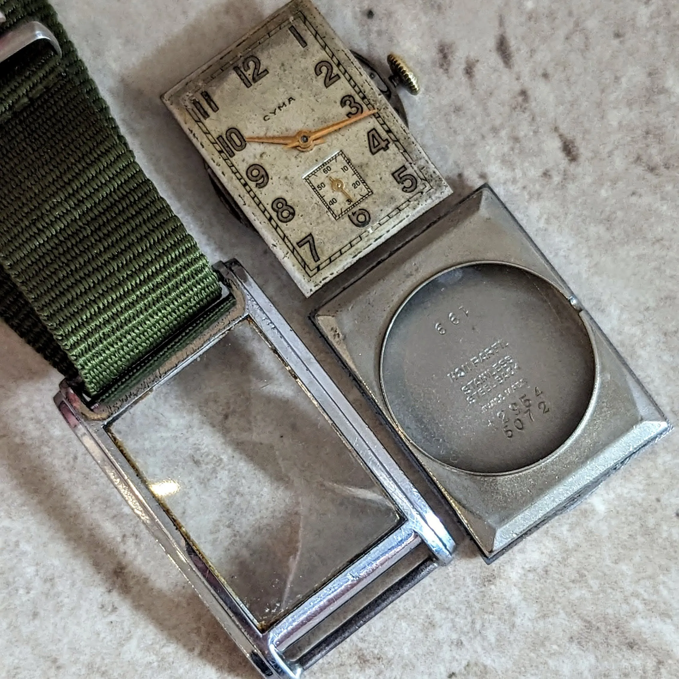 1940 CYMA Tank Case Wristwatch 15 Jewels Cal. Ref. 032D Swiss Made Watch
