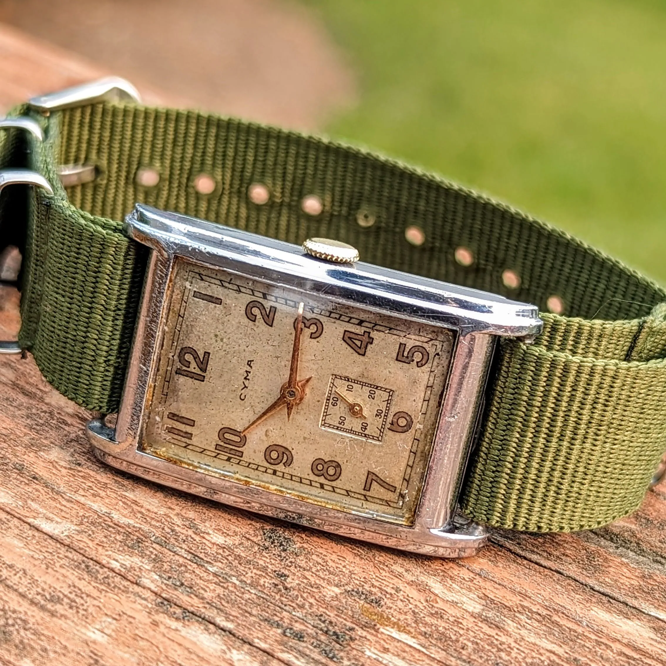 1940 CYMA Tank Case Wristwatch 15 Jewels Cal. Ref. 032D Swiss Made Watch