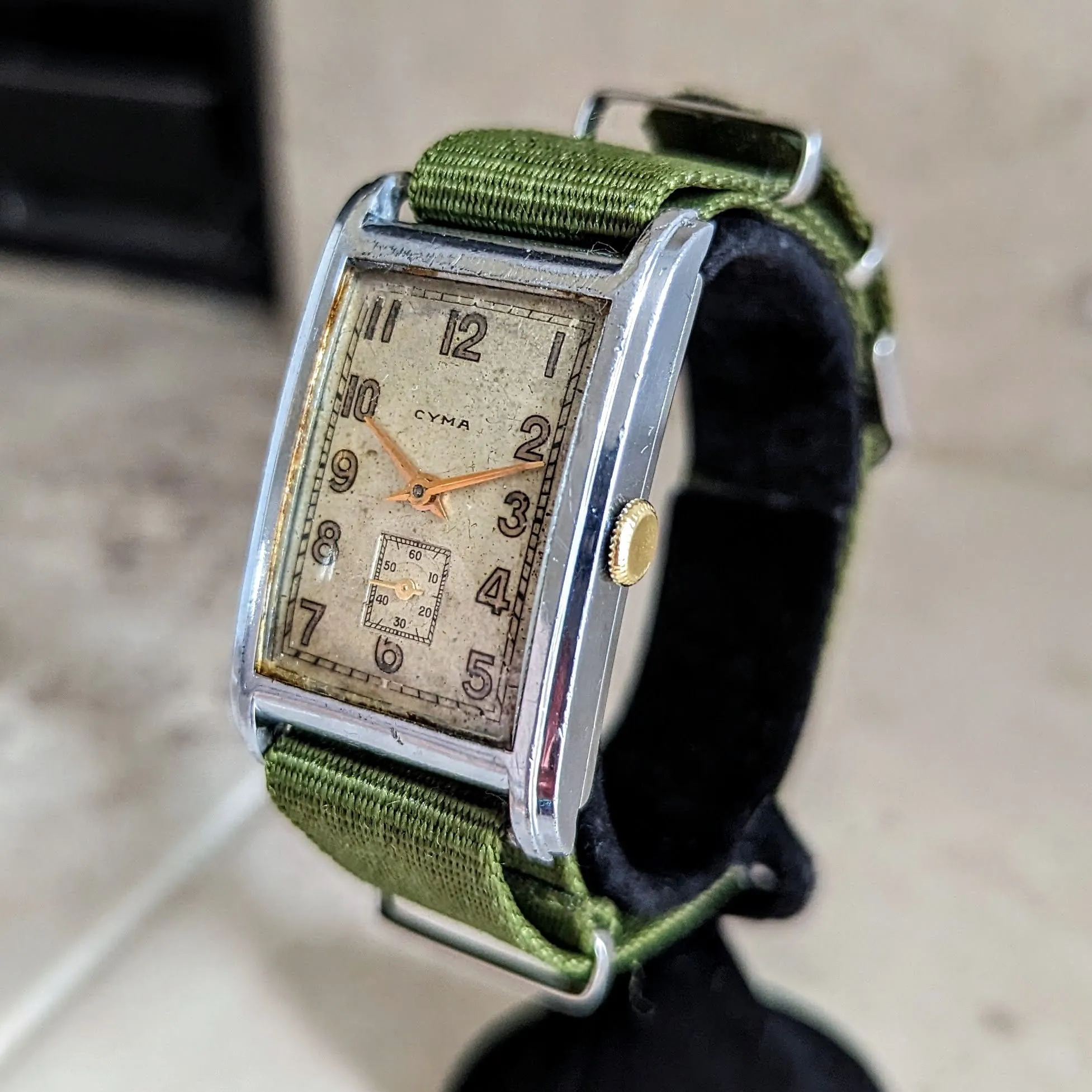 1940 CYMA Tank Case Wristwatch 15 Jewels Cal. Ref. 032D Swiss Made Watch