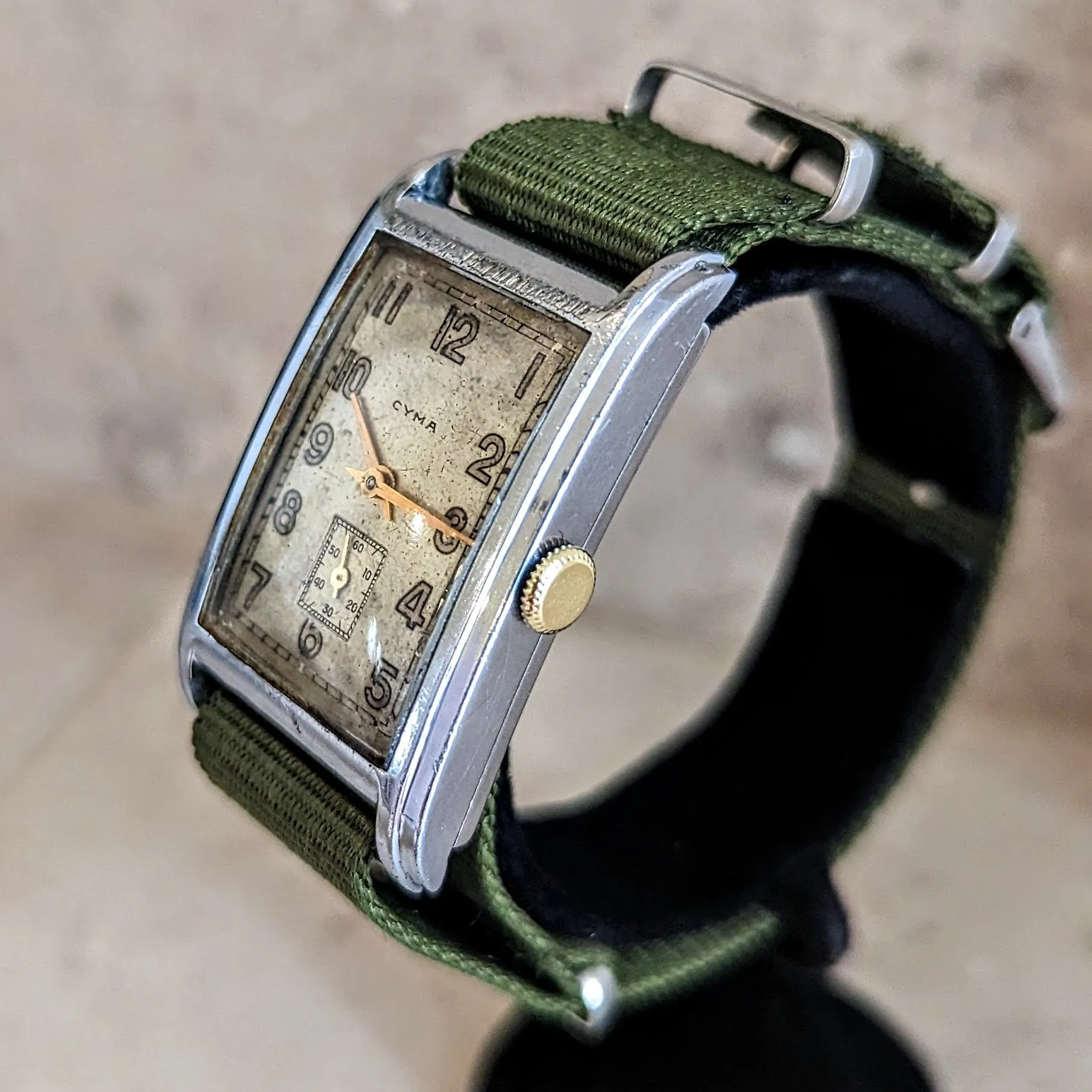 1940 CYMA Tank Case Wristwatch 15 Jewels Cal. Ref. 032D Swiss Made Watch