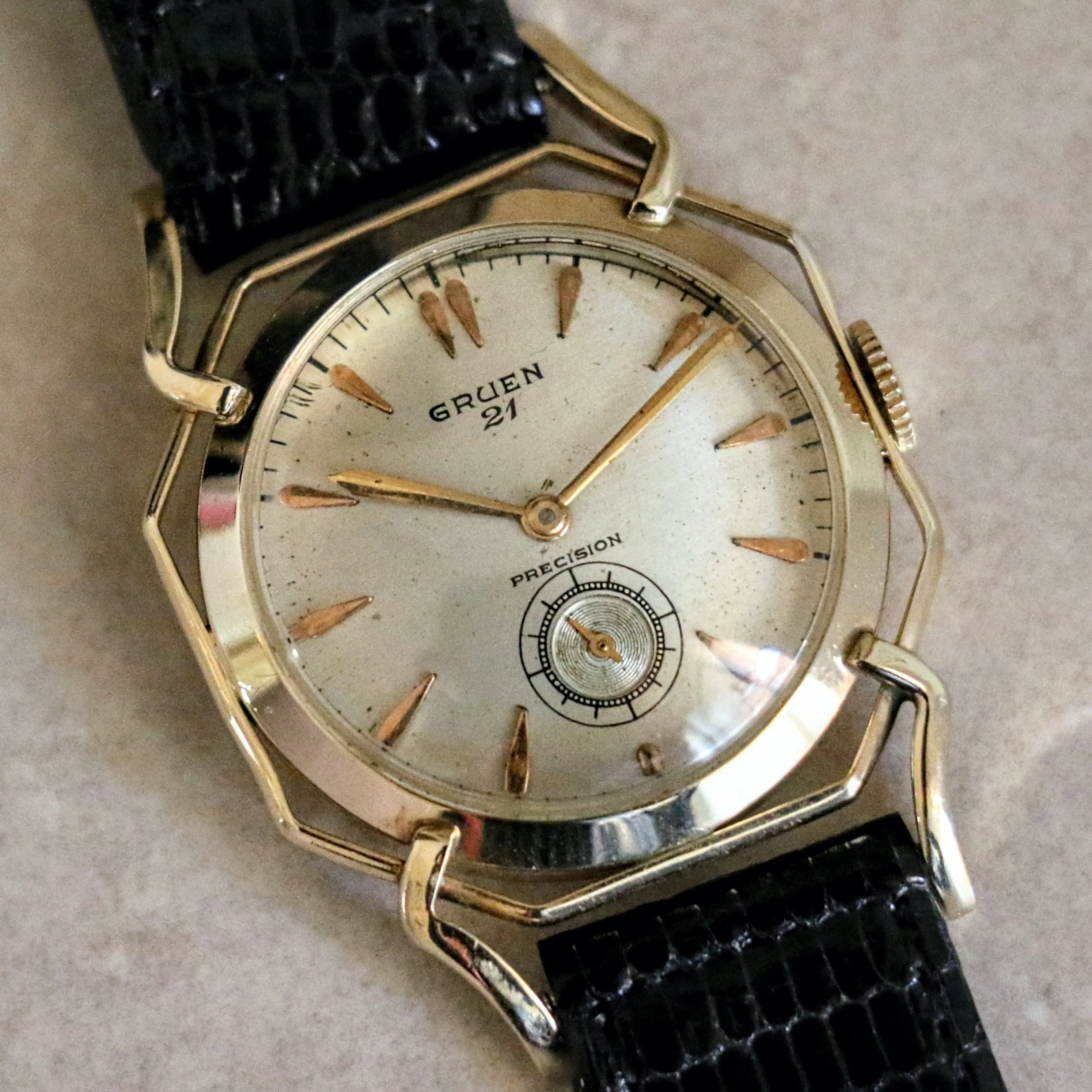1950 GRUEN Barclay Wristwatch "The Spider" Watch 21 Jewels Precision 10K GF Vintage U.S.A.