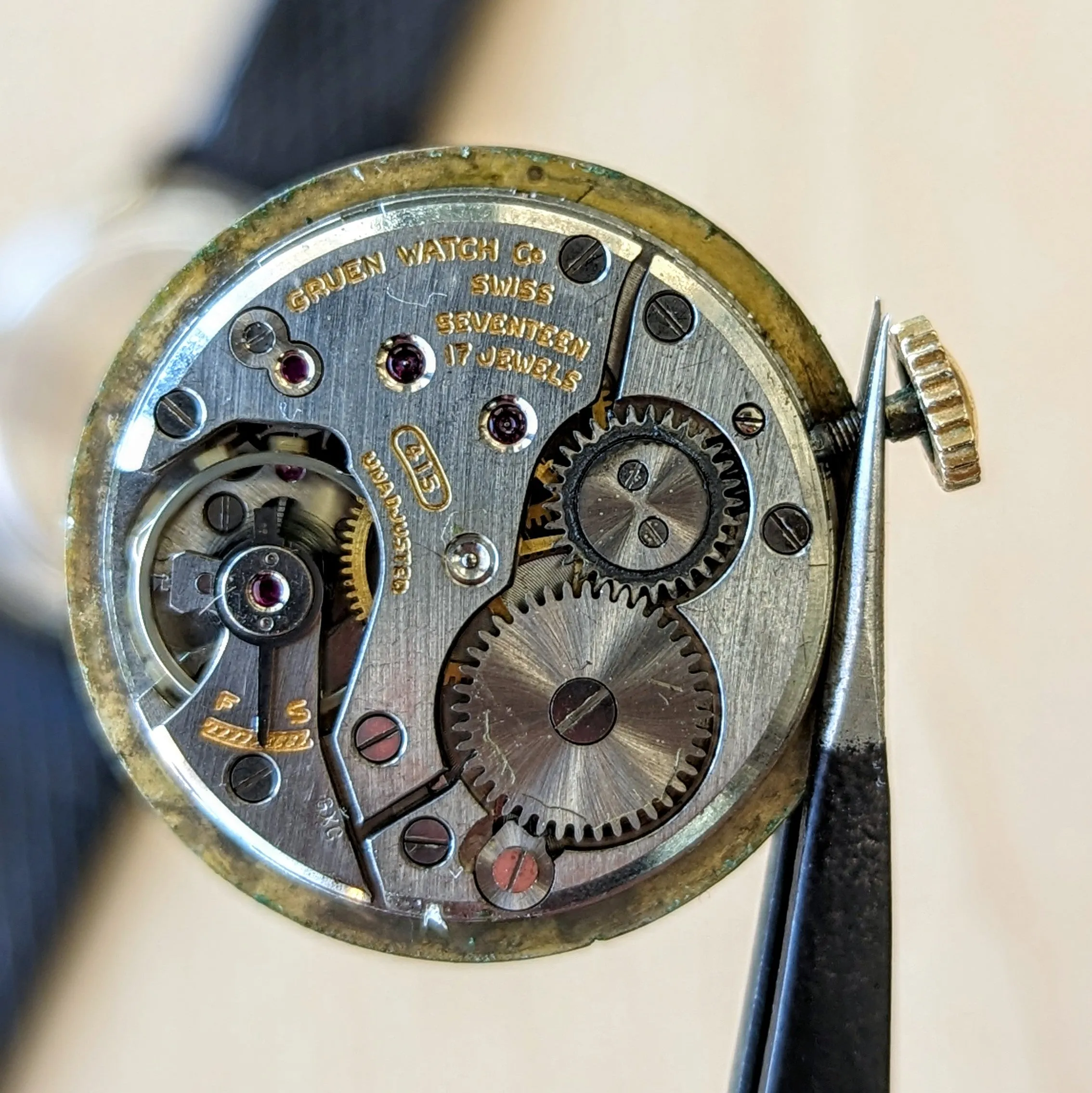 1956 GRUEN Precision Wristwatch 17 Jewels Cal. 415 Style 973 Fancy Lugs Swiss Made Watch