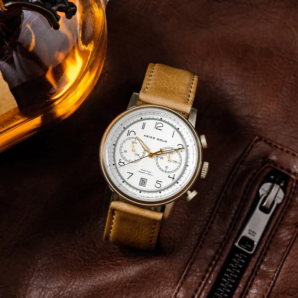 ARIES GOLD URBAN JOURNEY G 1025 G-W BROWN LEATHER STRAP MEN'S WATCH
