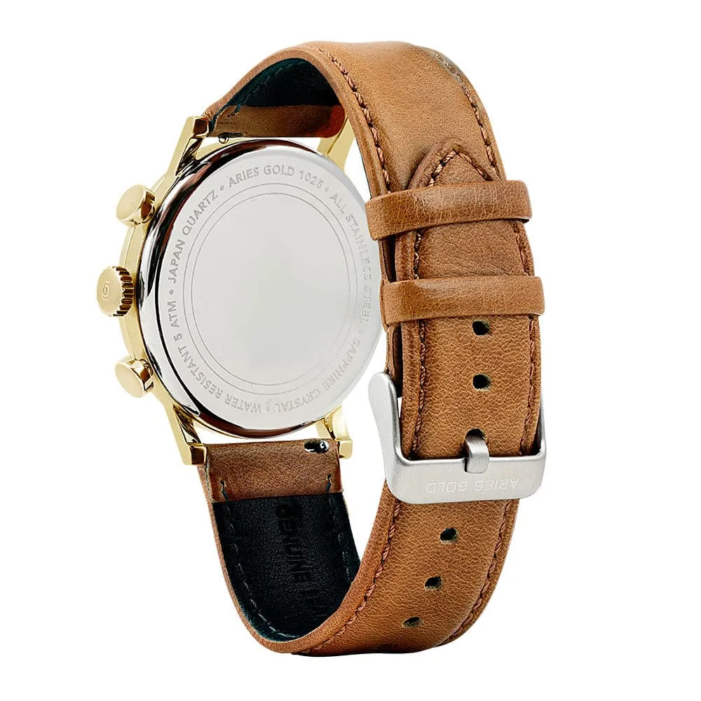 ARIES GOLD URBAN JOURNEY G 1025 G-W BROWN LEATHER STRAP MEN'S WATCH