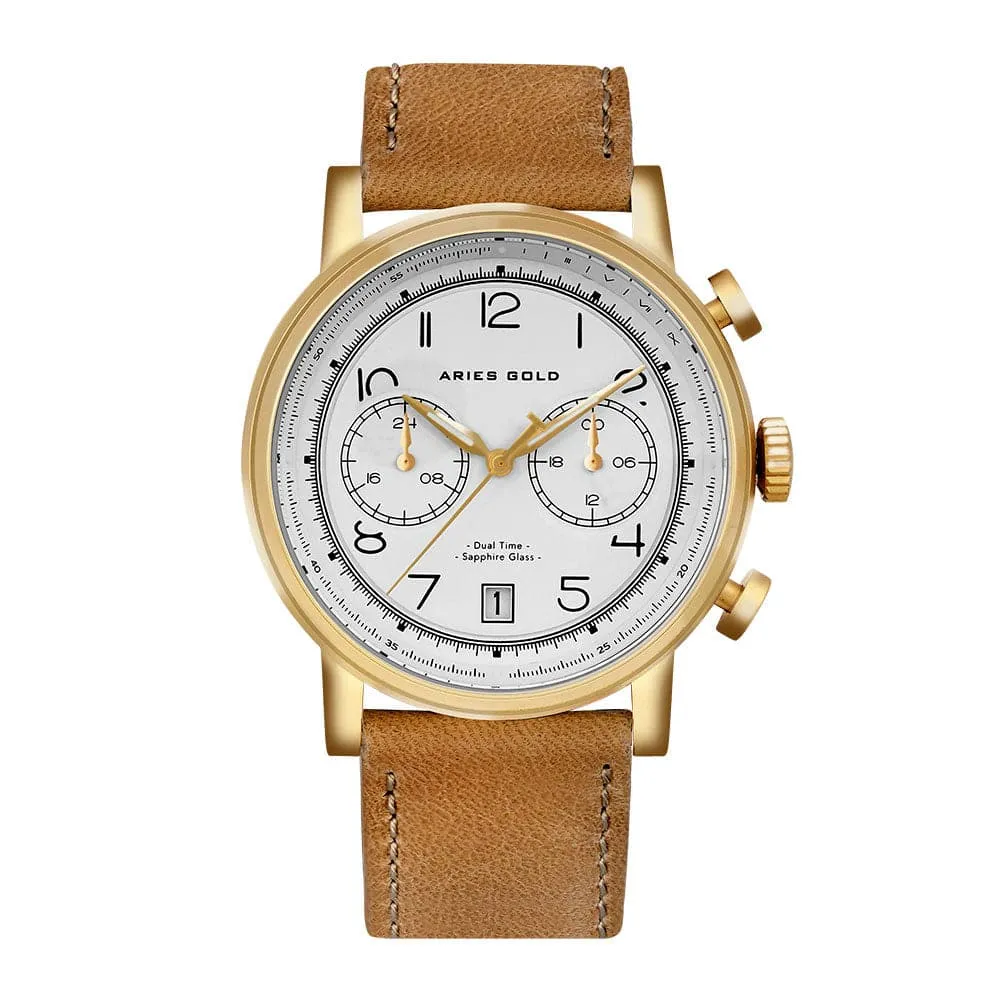 ARIES GOLD URBAN JOURNEY G 1025 G-W BROWN LEATHER STRAP MEN'S WATCH