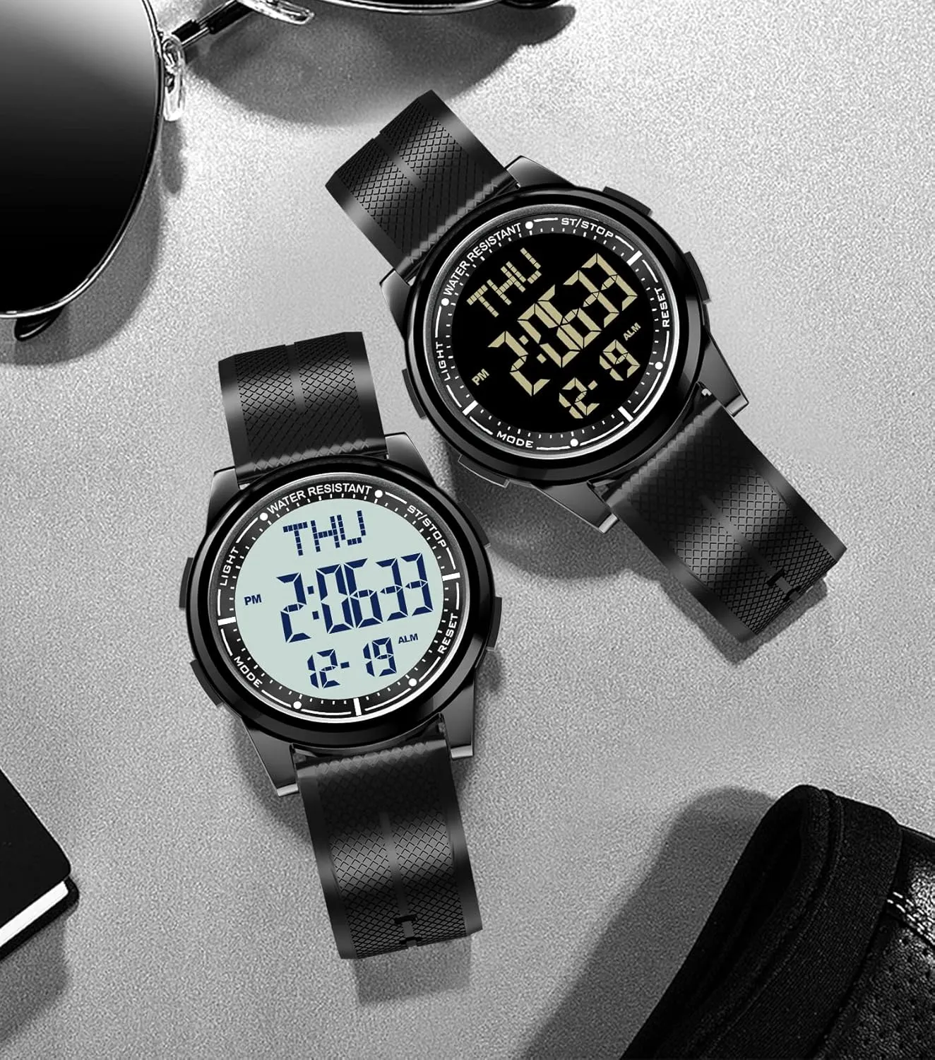 Beeasy Digital Watch Waterproof with Stopwatch Alarm Countdown Dual Time, Ultra-Thin Super Wide-Angle Display Digital Wrist Watches for Men Women