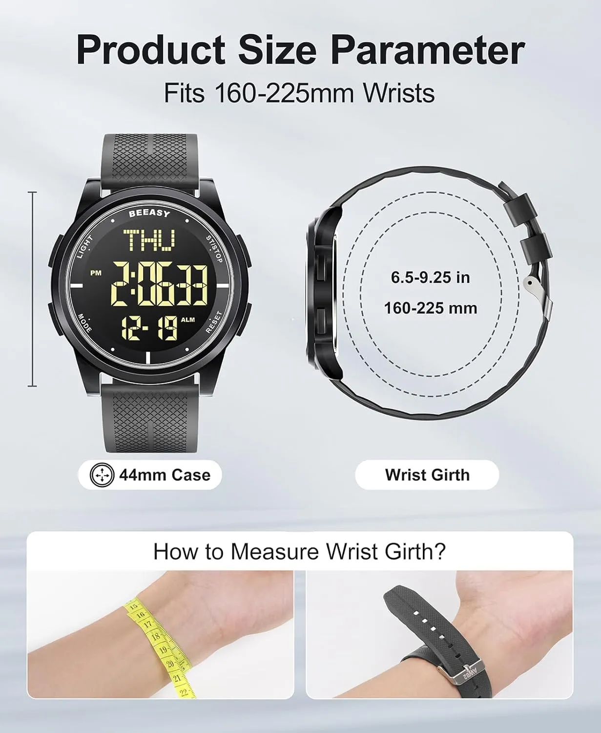 Beeasy Digital Watch Waterproof with Stopwatch Alarm Countdown Dual Time, Ultra-Thin Super Wide-Angle Display Digital Wrist Watches for Men Women