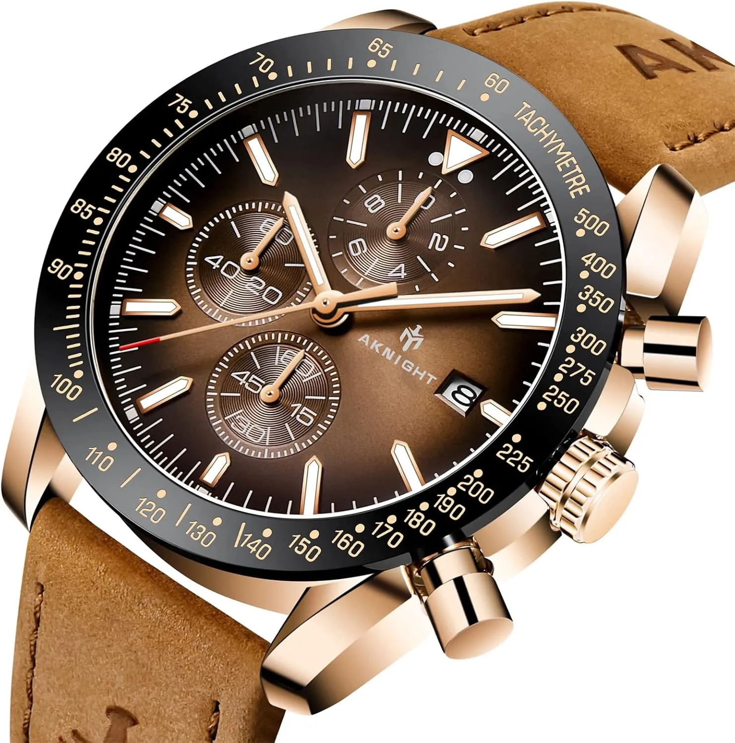 BENYAR AKNIGHT Mens Watches, Analog Quartz Chronograph Big Face Watches for Men, Business Men's Wrist Watches Leather Mens Dress Watch - Elegant Gift for Men