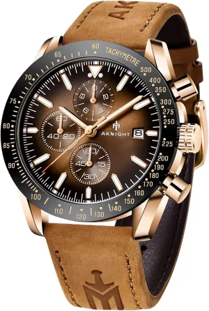 BENYAR AKNIGHT Mens Watches, Analog Quartz Chronograph Big Face Watches for Men, Business Men's Wrist Watches Leather Mens Dress Watch - Elegant Gift for Men