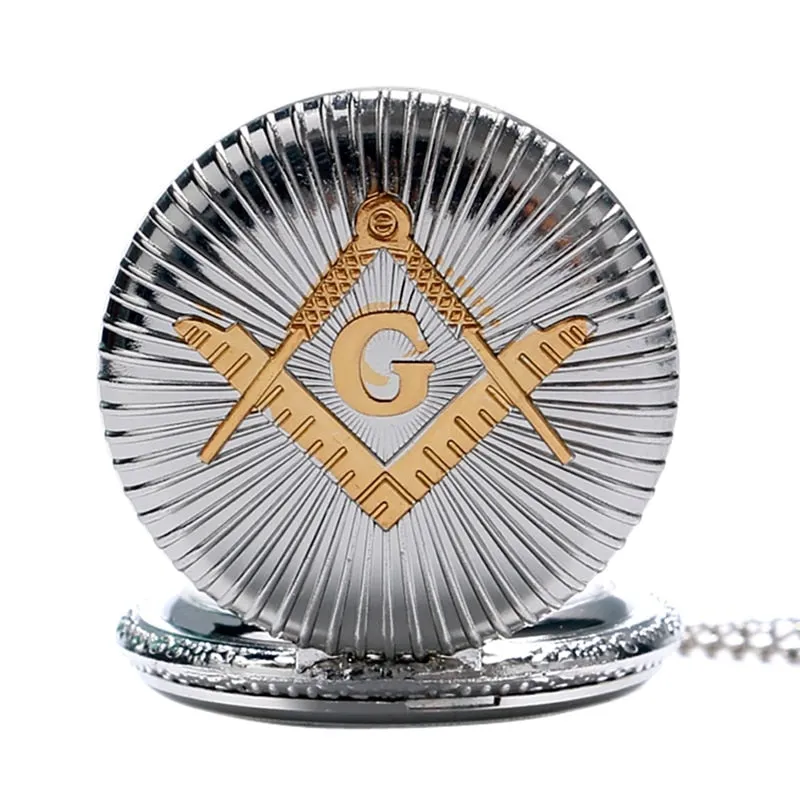 Bronze Masonic Compass Mason Retro Necklace Pendant Quartz Pocket Watch