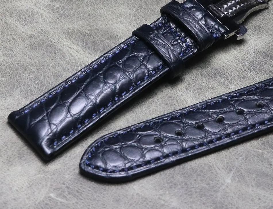 Butterfly Clasp Watch Leather Strap Bamboo Bone Pattern 20mm 21mm American Crocodile Leather Strap