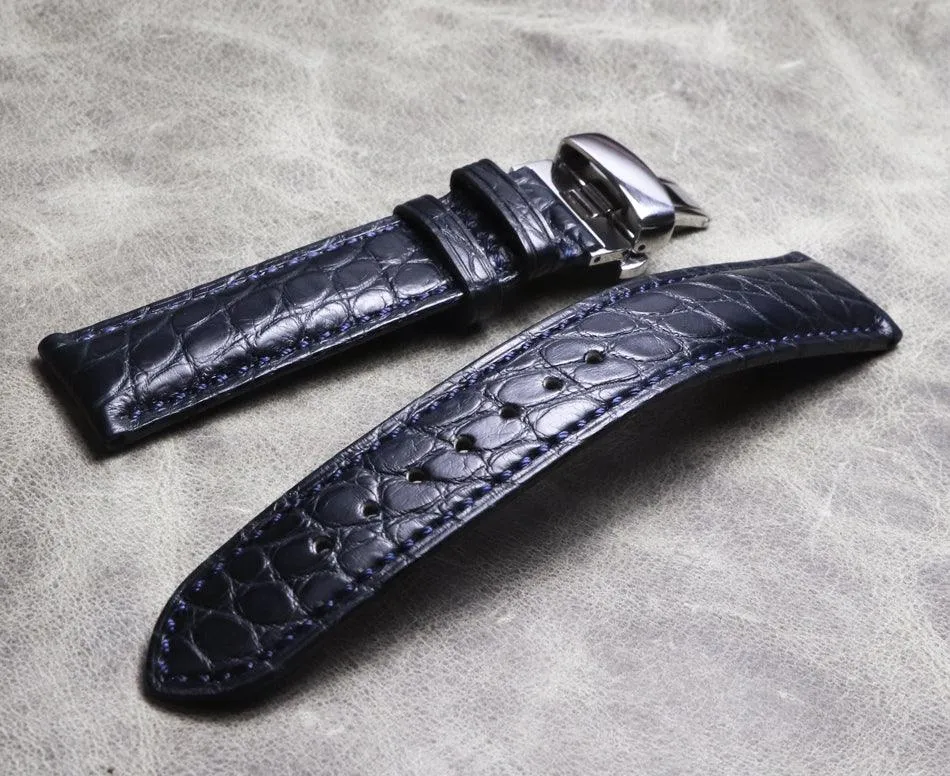 Butterfly Clasp Watch Leather Strap Bamboo Bone Pattern 20mm 21mm American Crocodile Leather Strap