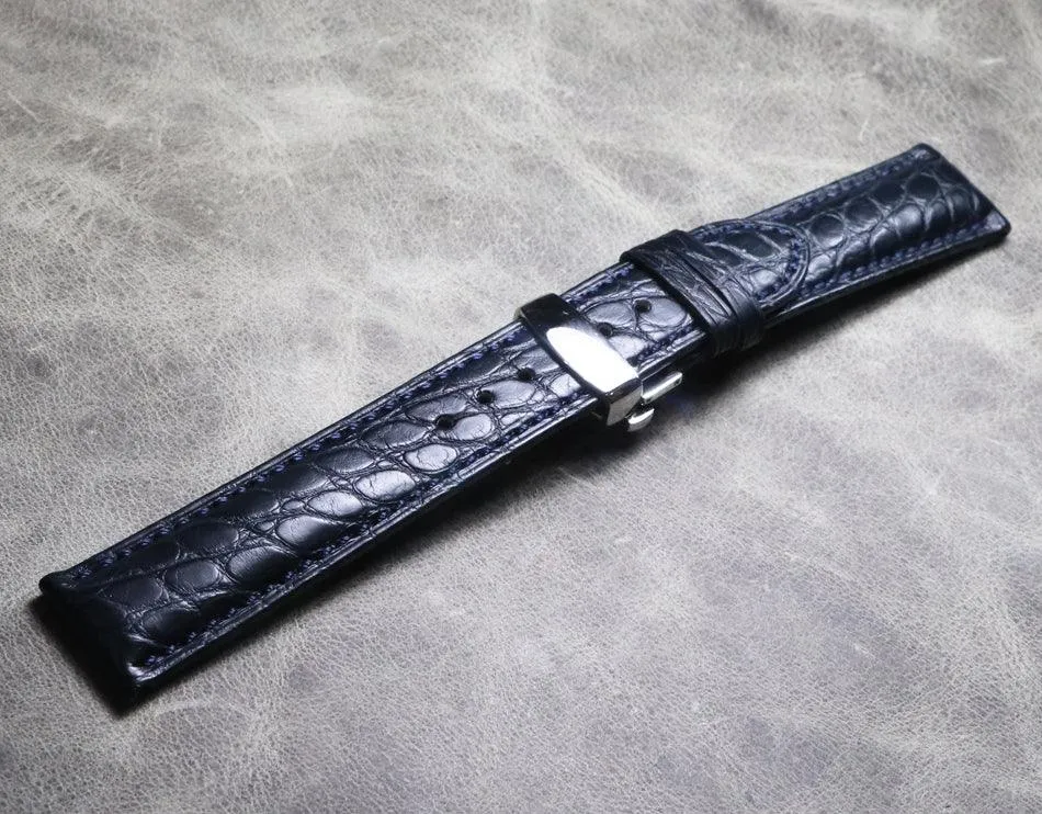 Butterfly Clasp Watch Leather Strap Bamboo Bone Pattern 20mm 21mm American Crocodile Leather Strap