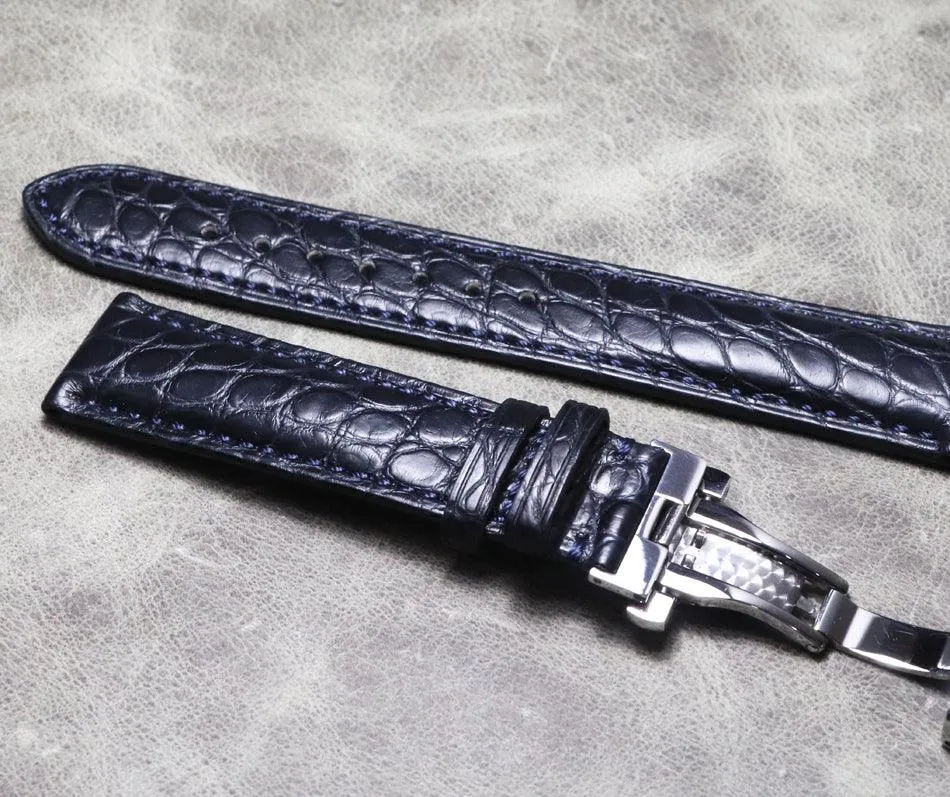 Butterfly Clasp Watch Leather Strap Bamboo Bone Pattern 20mm 21mm American Crocodile Leather Strap