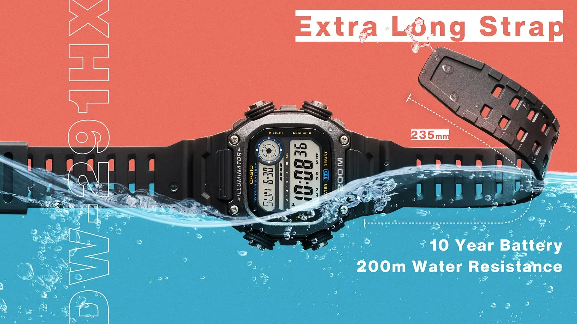 Casio Digital with Extra Long band Unisex DW291HX-5A