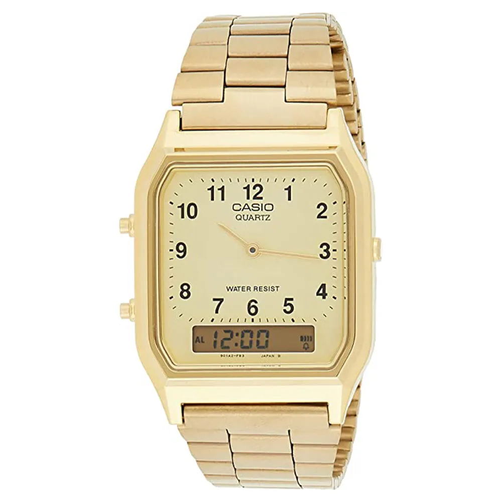 Casio Men's Digital Dial Gold Stainless Steel Band Quartz Watch - AQ-230GA-9BMQ
