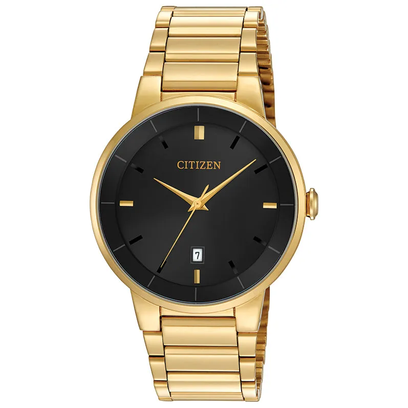 Citizen Quartz Men's Watch - Black Dial - Gold Tone
