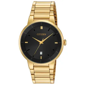Citizen Quartz Men's Watch - Black Dial - Gold Tone