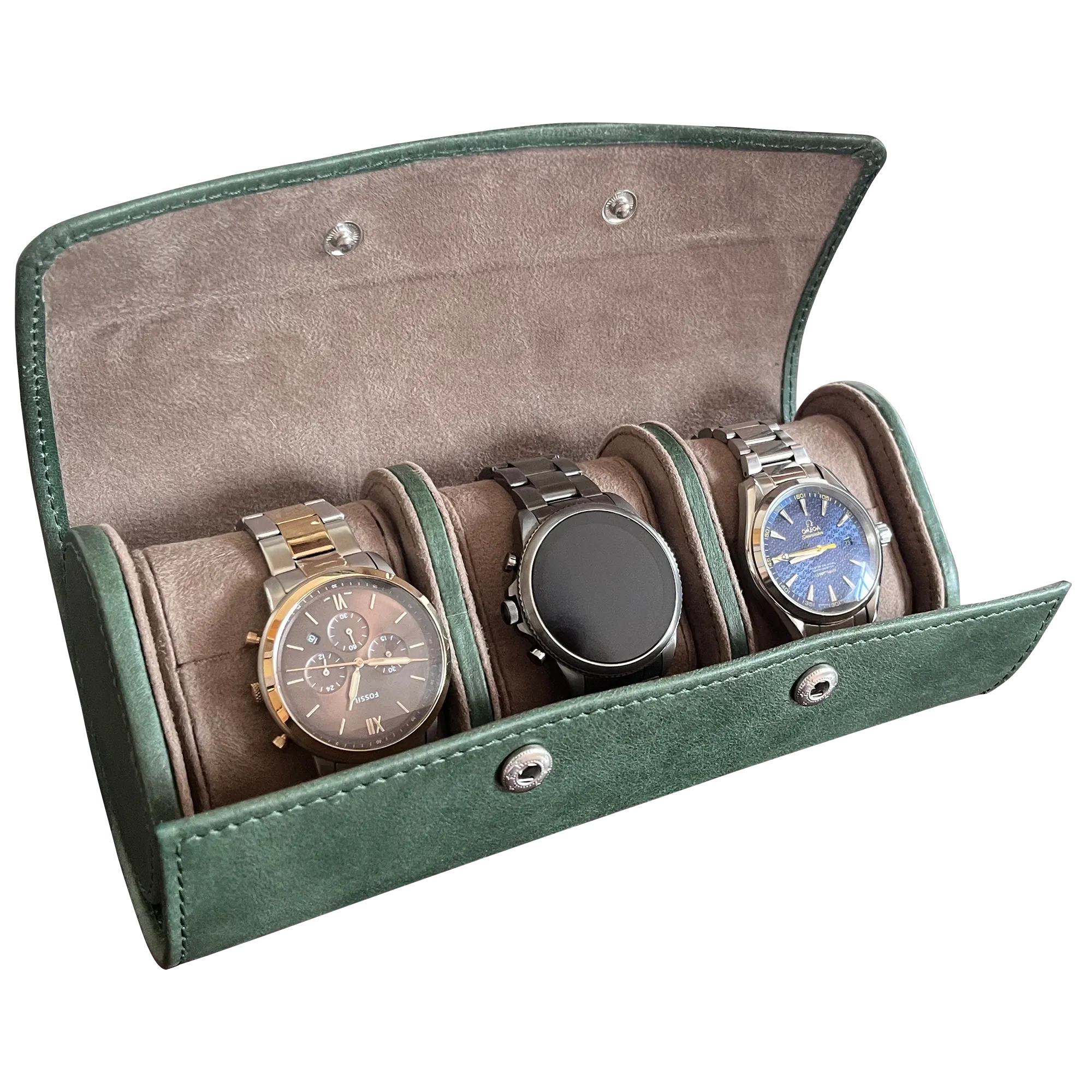 Classic Leather Travel Watch Case - 3 Slots (Green)