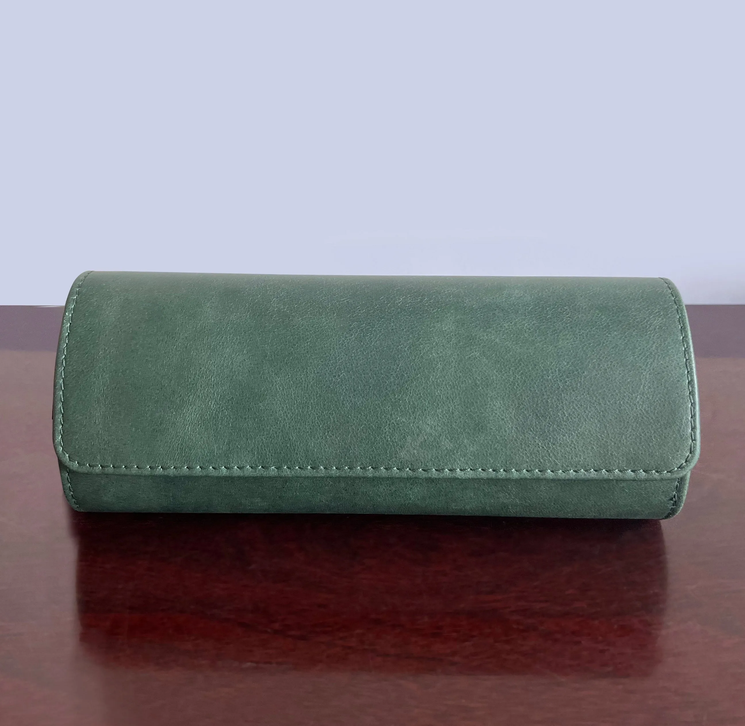 Classic Leather Travel Watch Case - 3 Slots (Green)