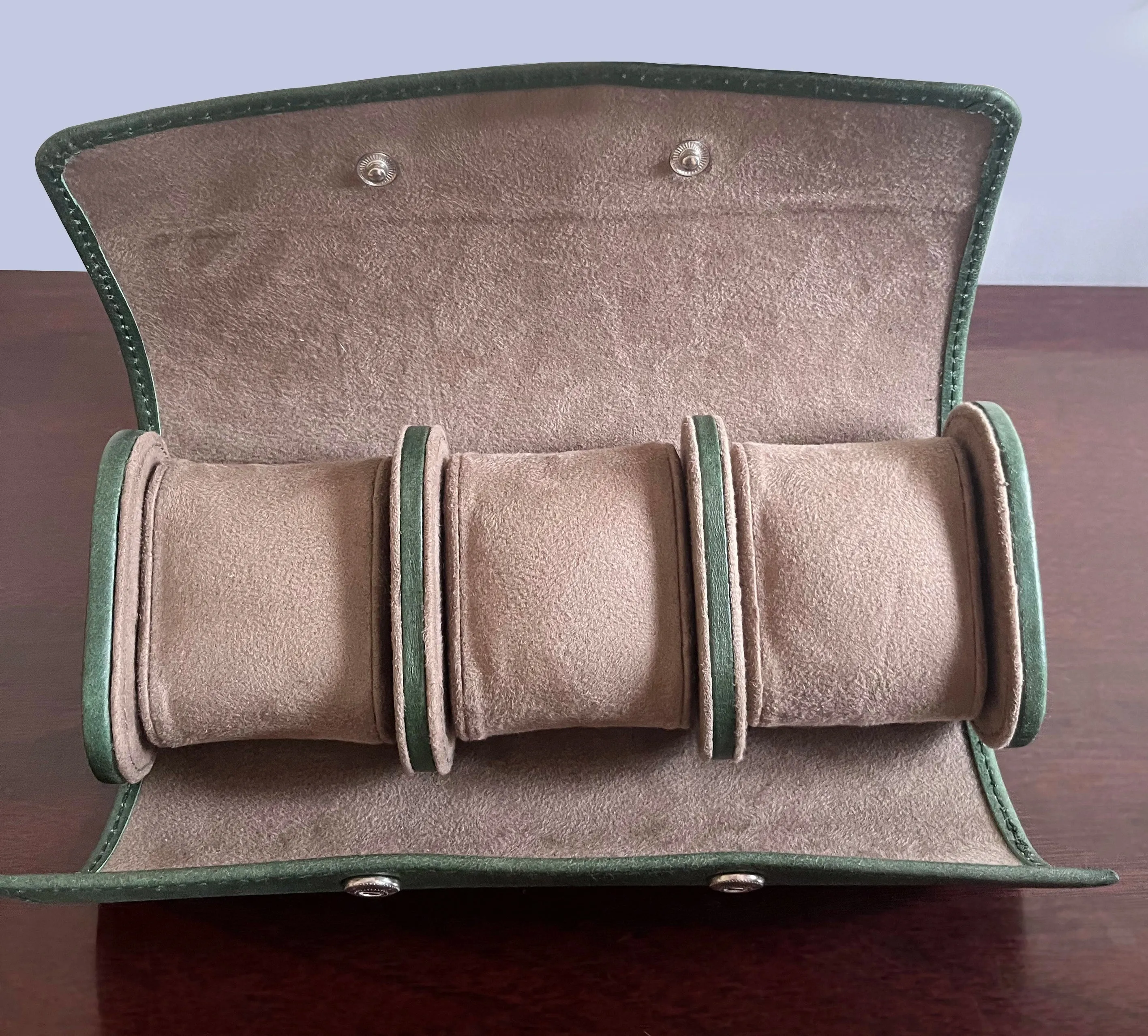 Classic Leather Travel Watch Case - 3 Slots (Green)