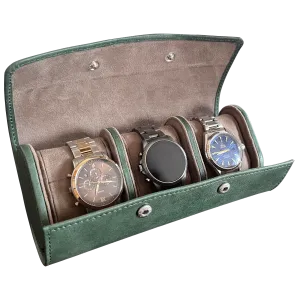 Classic Leather Travel Watch Case - 3 Slots (Green)