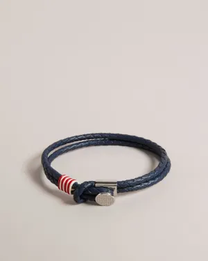 Coen Woven Leather Double Strap Bracelet Navy