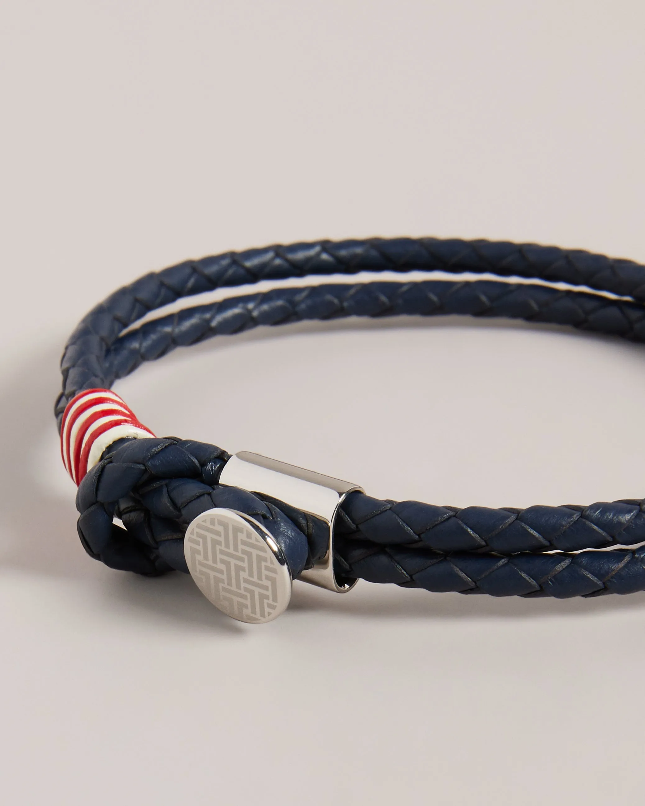Coen Woven Leather Double Strap Bracelet Navy