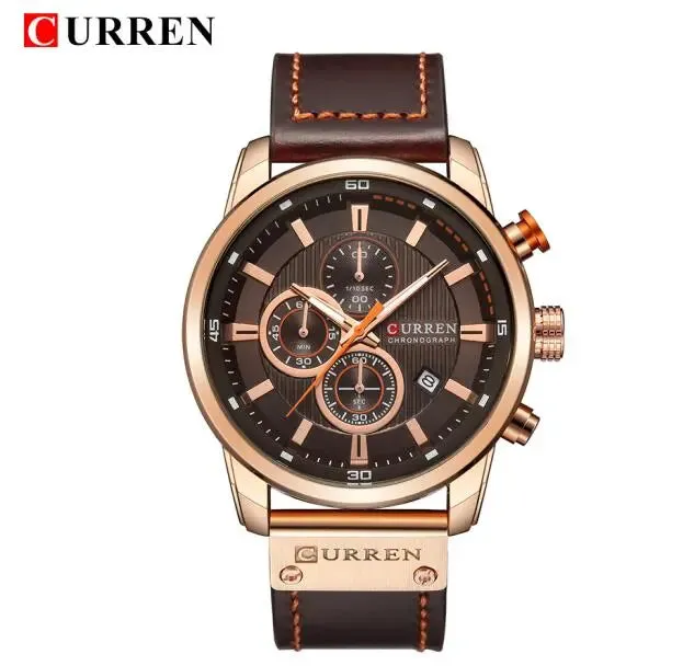 CURREN Brand Men's Leather Sports Watch, Army Military Quartz Wristwatch with Chronograph, Male Clock Relogio Masculino