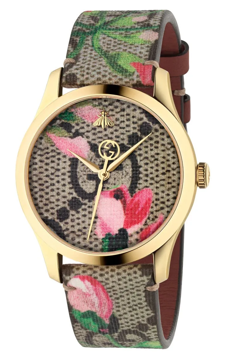 Gucci YA1264038A G-Timeless Floral Print GG Canvas Strap, 38mm Women Watches Lexor Miami