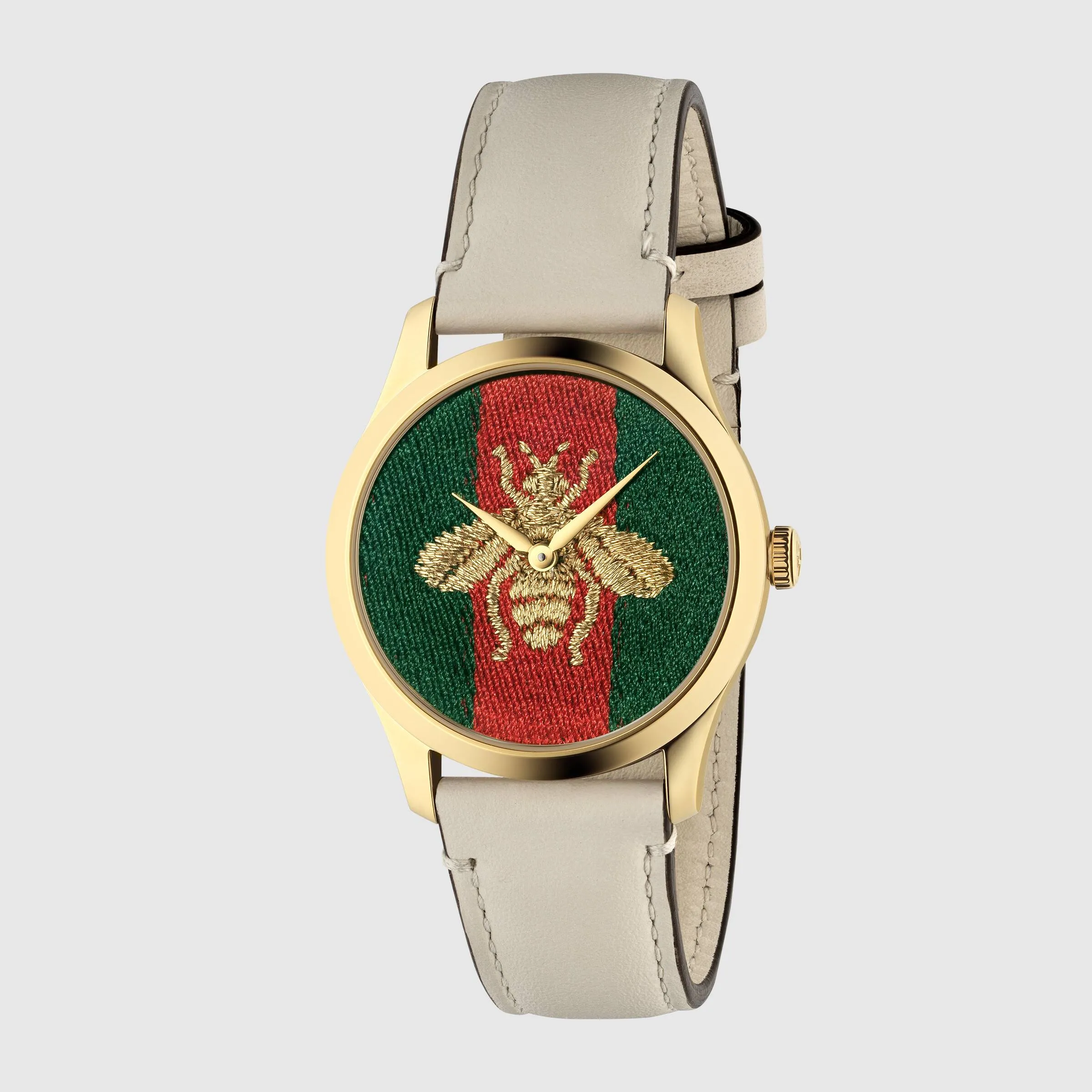 Gucci YA1264128 G-Timeless White Leather Strap Women Watches