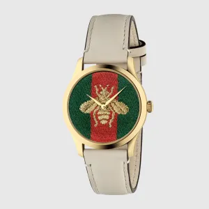 Gucci YA1264128 G-Timeless White Leather Strap Women Watches