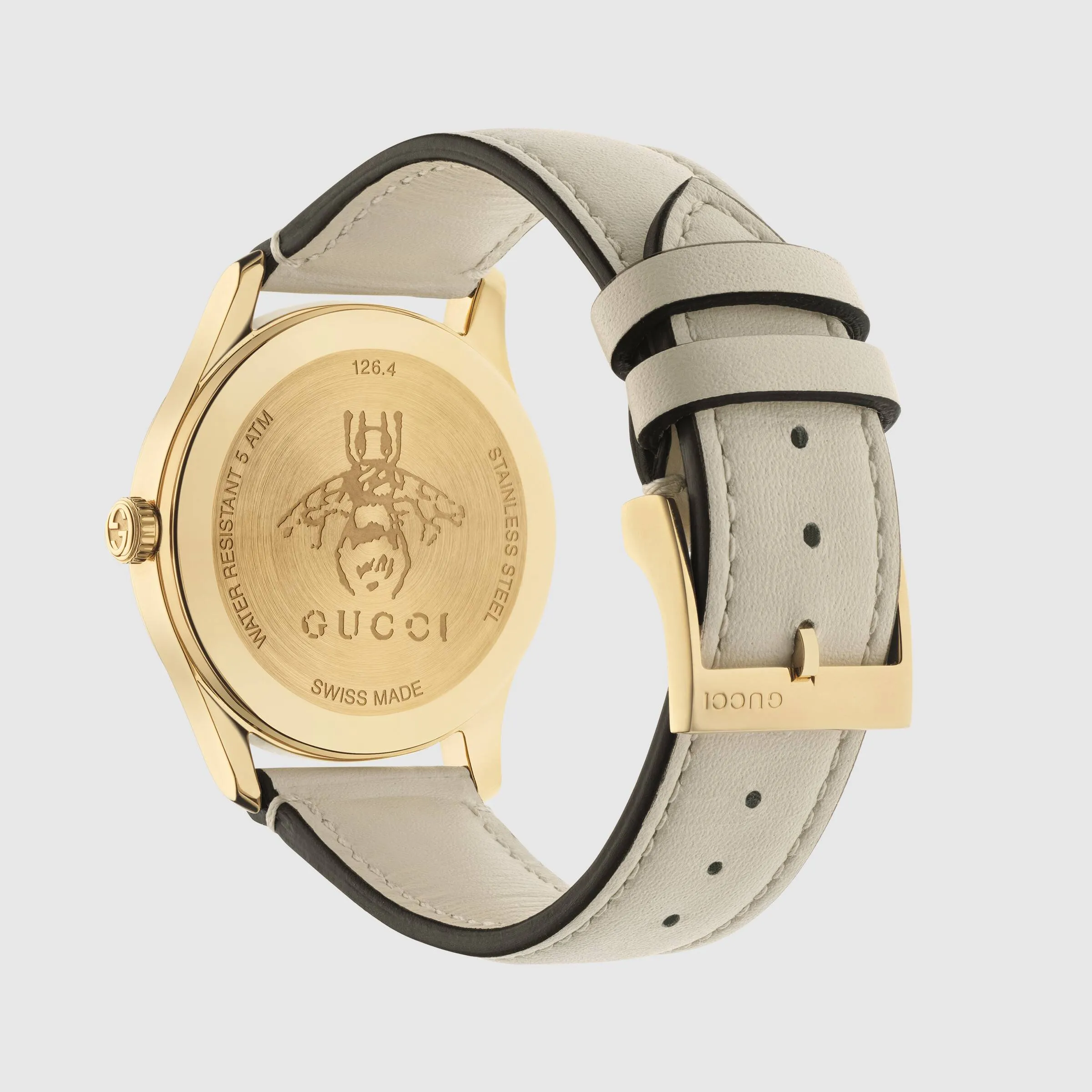 Gucci YA1264128 G-Timeless White Leather Strap Women Watches