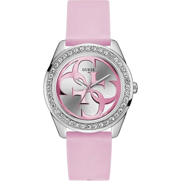 Guess G-Twist Pink Silicone Strap Silver Dial Quartz Watch for Ladies - W1240L1
