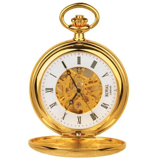 Half Hunter Gold Mechanical Pocket Watch – Timeless Classic Design