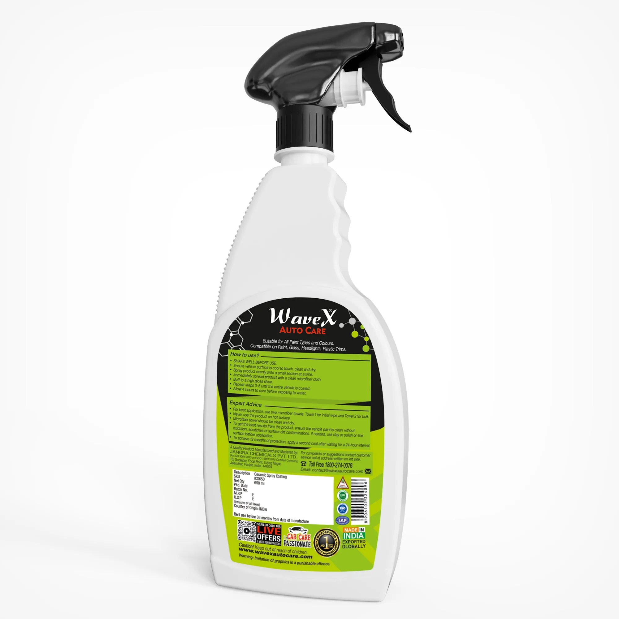 Instant Ceramic Coating for Car - 650ml  Easy to Apply  Just Spray and Wipe  Super Hydrophobic, Extreme Gloss, Smoothness and Protects Paint