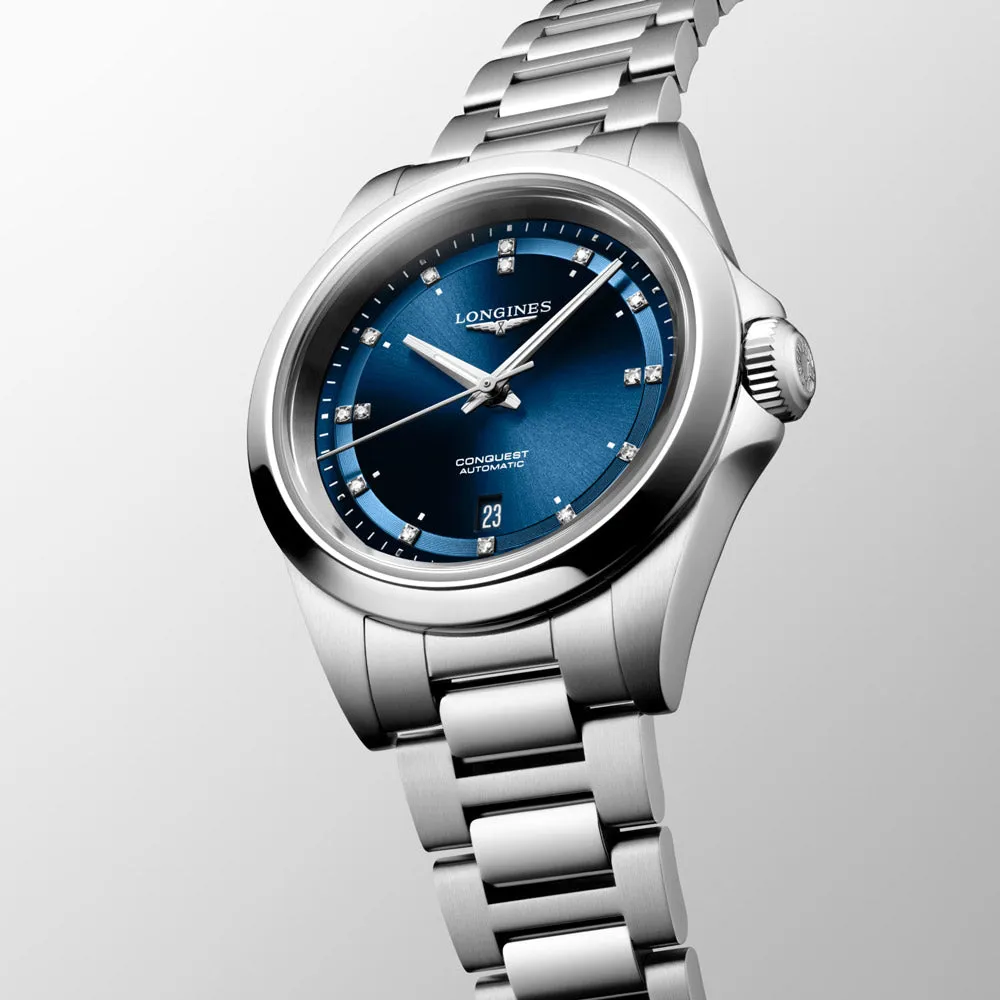 Longines Conquest 30mm Blue Dial Diamond Automatic Ladies Watch L3.320.4.97.6