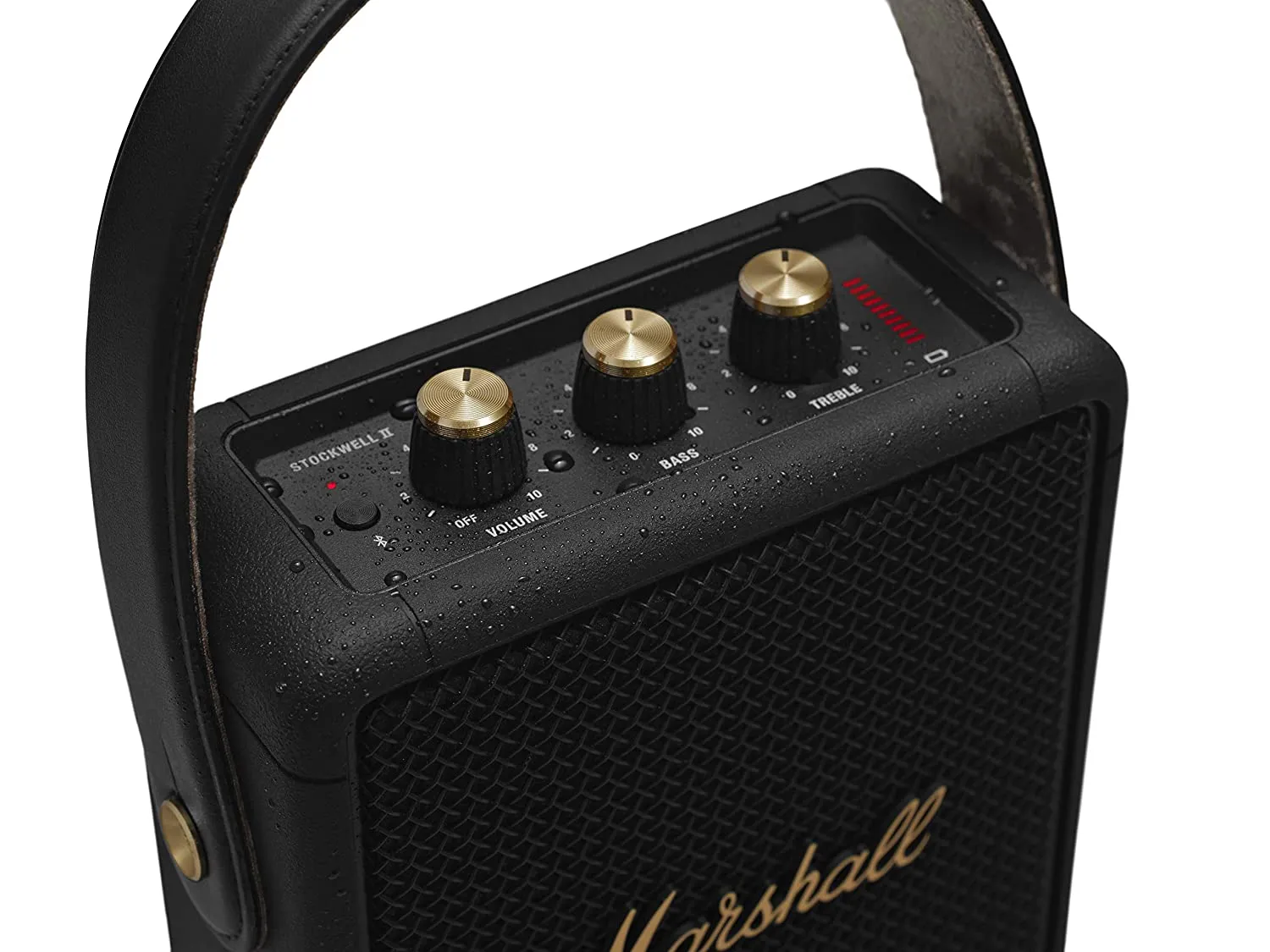 Marshall Stockwell II Bluetooth Portable Speaker  20  Hours Playtime, IPX4 Water Resistant, Multi-Directional Sound, Black & Brass