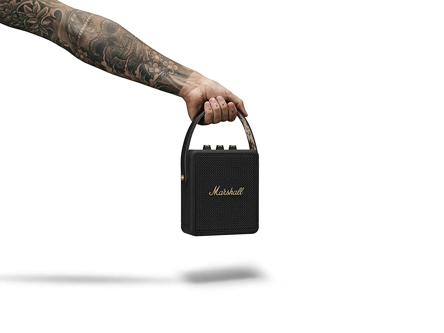 Marshall Stockwell II Bluetooth Portable Speaker  20  Hours Playtime, IPX4 Water Resistant, Multi-Directional Sound, Black & Brass
