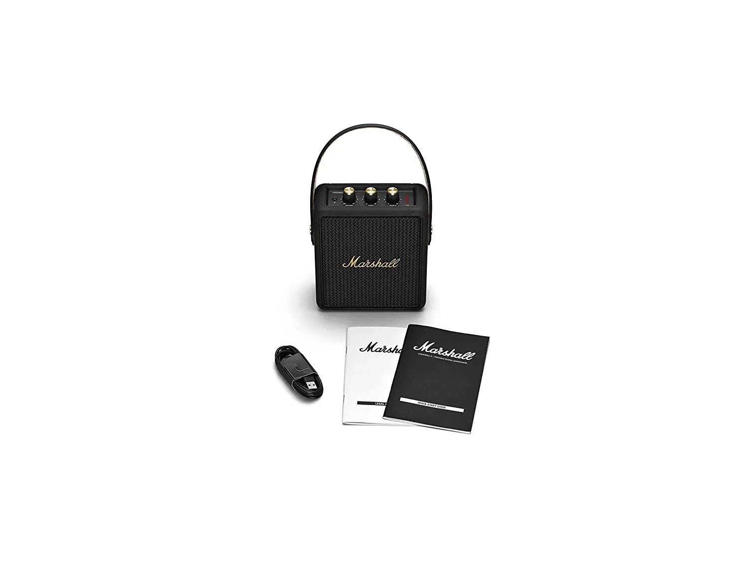 Marshall Stockwell II Bluetooth Portable Speaker  20  Hours Playtime, IPX4 Water Resistant, Multi-Directional Sound, Black & Brass