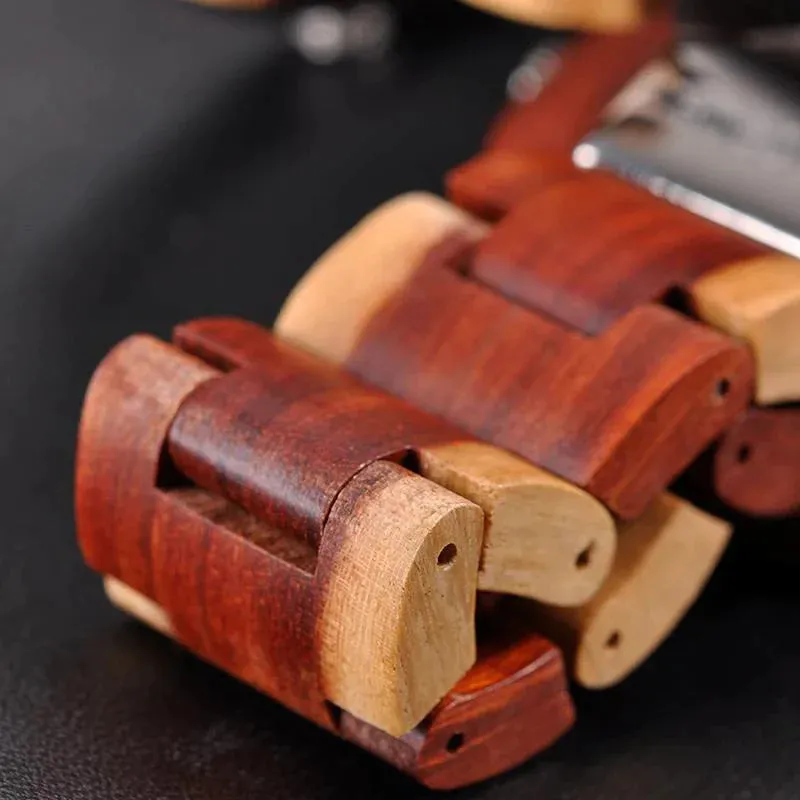 Men and Women 2 Time Zone Design Round Case Wooden Quartz Watches Gift