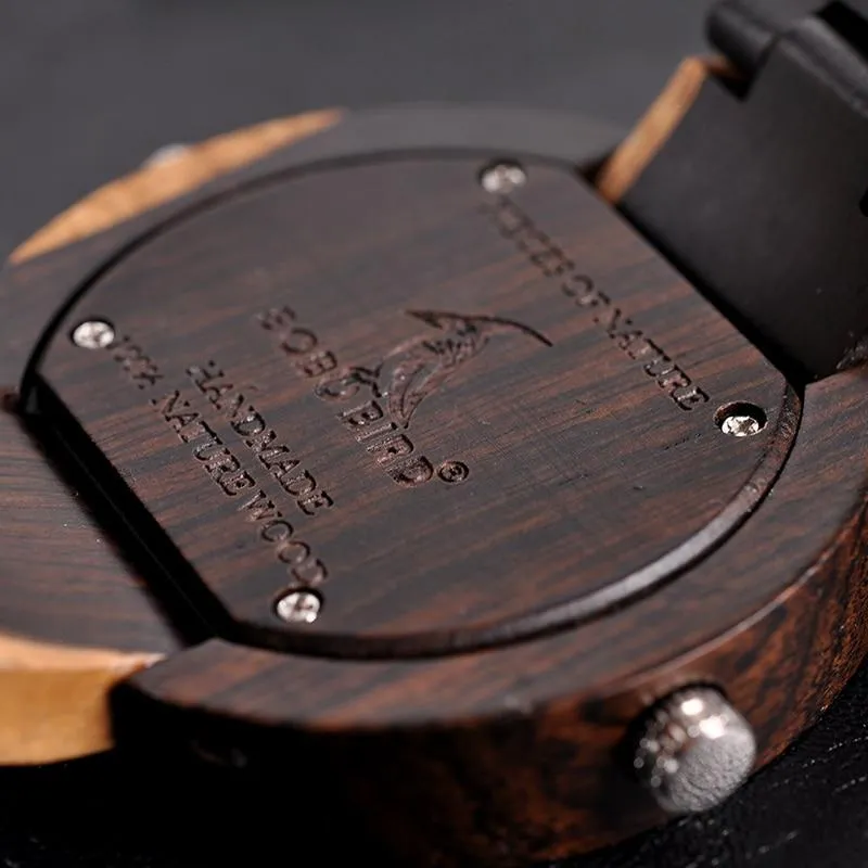 Men and Women 2 Time Zone Design Round Case Wooden Quartz Watches Gift