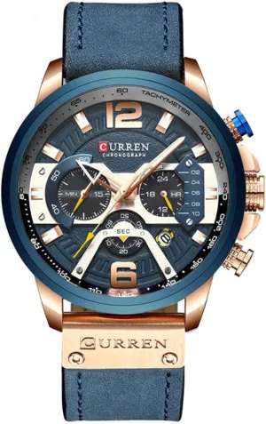 Men Chronograph Sport Watches Brown Leather Strap Quartz Watch Business Casual Wrist Watch for Men