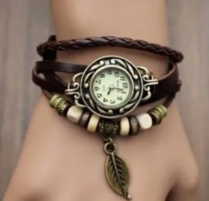 Multicolour Genuine Leather Vintage Bracelet Quartz Wristwatches for Women