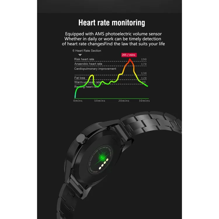 N6 Smart Watch 1.3 inch TFT Screen MTK2502C Bluetooth4.0, Stainless Steel Watch Band, Support Heart Rate Monitor & Pedometer & Sleep Monitor & Sedentary Reminder(Silver)