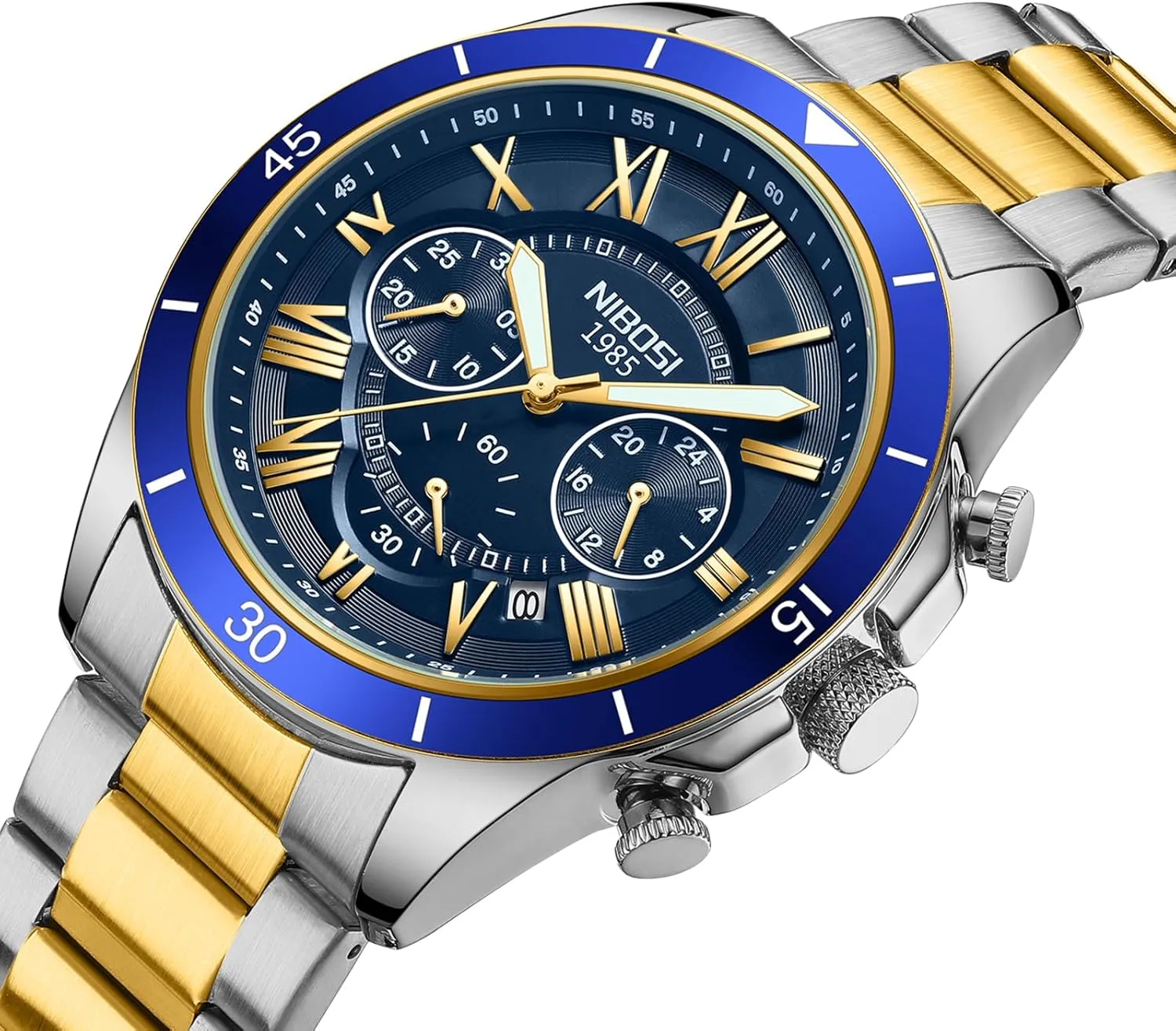 NIBOSI Mens Watches Analog Chronograph Watch with Calendar Waterproof Stainless Steel Strap Leather Band Men's Wrist Watches Classic Dainty Minimalist Business Dress Designer Quartz Watches for Men