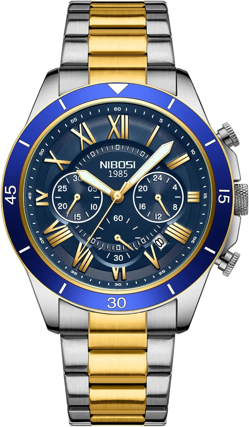 NIBOSI Mens Watches Analog Chronograph Watch with Calendar Waterproof Stainless Steel Strap Leather Band Men's Wrist Watches Classic Dainty Minimalist Business Dress Designer Quartz Watches for Men